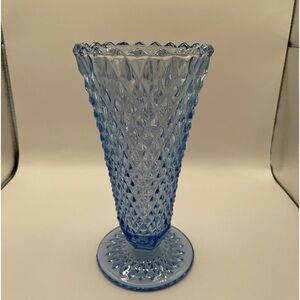 Vintage Indiana Glass Regal Blue Diamond Point 8" Footed Trumpet Vase